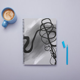 Caderno Espiral Na grade: Cinza Abstrato, Preto e Branco