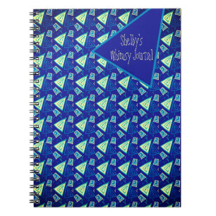 Caderno Espiral Na moda, azul-branco e design moderno amarelo