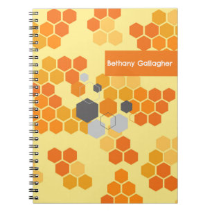 Caderno Espiral Na moda Bee Geométrico Hexágonos Personalizados