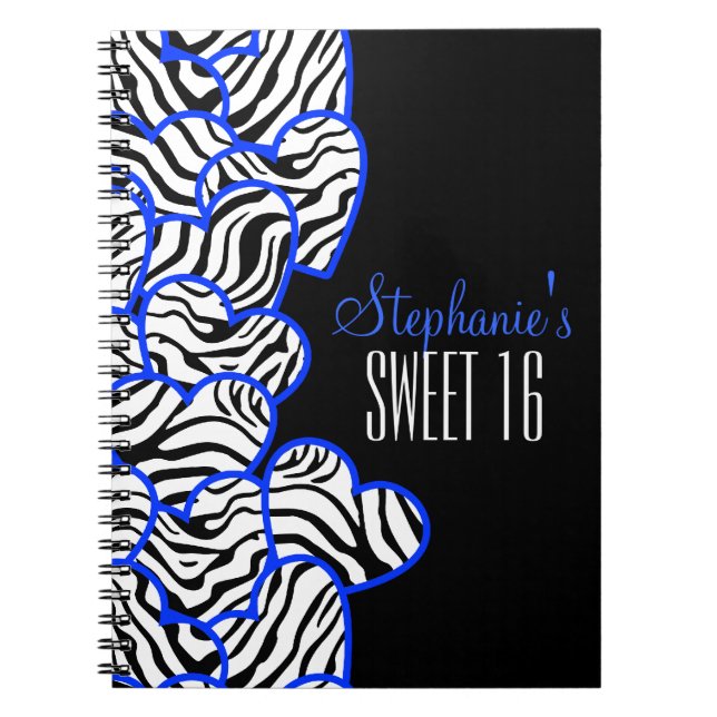 Caderno Espiral Na moda Cobalt Sweet 16 Zebra Heart Design (Frente)