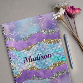 Caderno Espiral Na moda da sereia monograma da turquesa púrpura