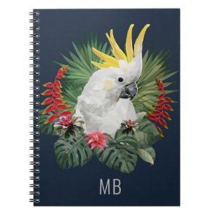 Caderno Espiral Na moda de Flores Tropicais de Aves de Cockatoo Mo