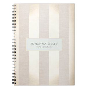 Caderno Espiral Na moda Elegante Beige Linen e Dourado Strike