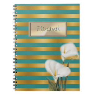 Caderno Espiral Na moda elegante,Striped,Calla Lily,Personalizado