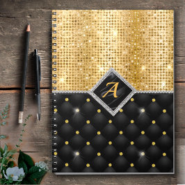 Caderno Espiral Na moda faux Monograma de diamante preto Crystal D