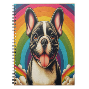 Caderno Espiral Na moda Francês Bulldog Cachorro Colorido Arco-Íri