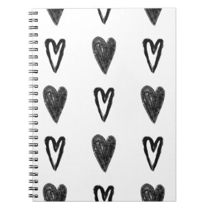 Caderno Espiral Na moda gráfico com corações. Blac