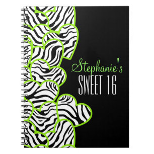 Caderno Espiral Na moda Green Sweet 16 Zebra Heart Design