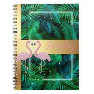 Caderno Espiral Na moda moderno,Folhas Tropicais de Palma,Rosa