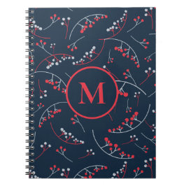 Caderno Espiral Na moda monograma vermelho marinho azul