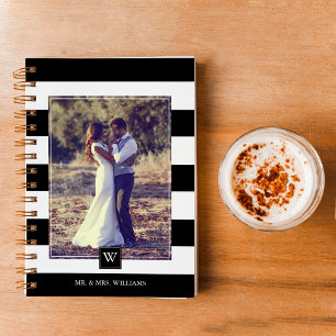 Caderno Espiral Na moda preto e branco Monograma das tiras