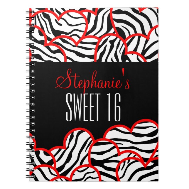 Caderno Espiral Na moda Red Sweet 16 Zebra Heart Design (Frente)