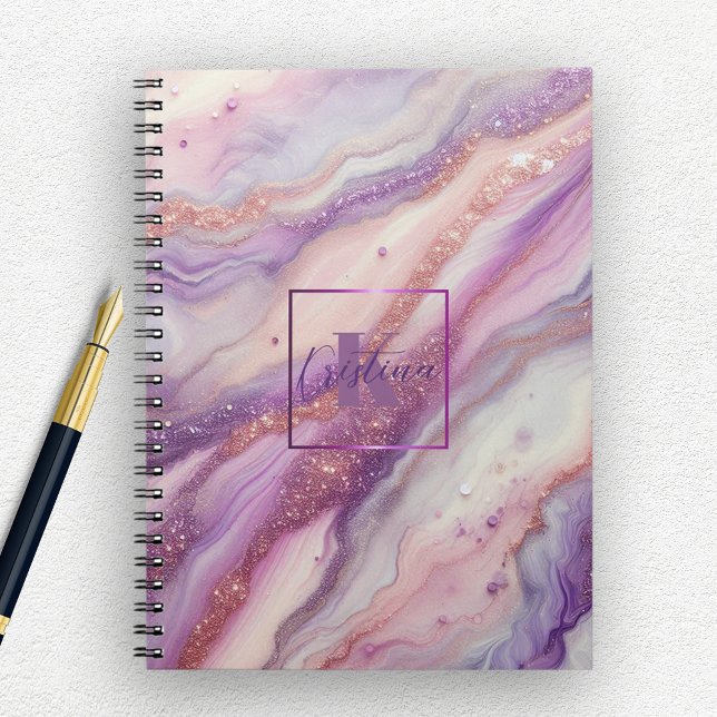 Caderno Espiral Na moda Roxo de Lavanda Roxo com Veias Leves (Criador carregado)