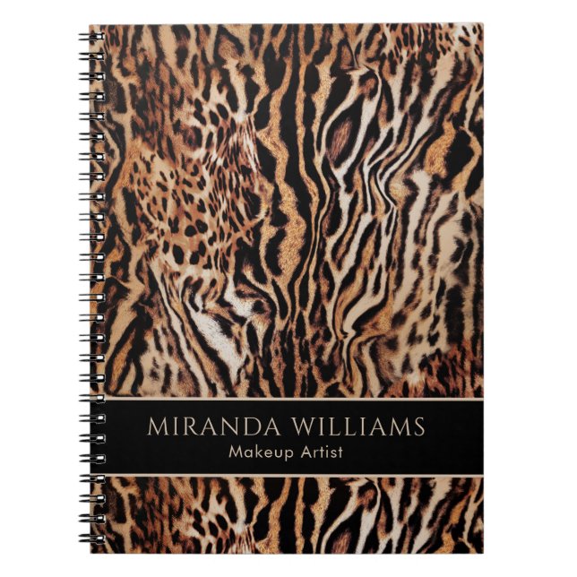 Caderno Espiral Na moda Safari Animal Print com Nome e Título (Frente)
