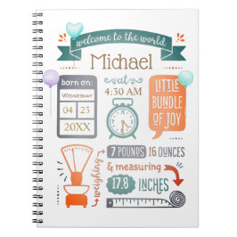 Caderno Espiral Namorado Nascimento Anunciado Azul Teal, Laranja