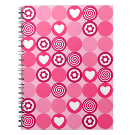 Caderno Espiral Namorados Coração Cor-de-Rosa e Padrão de Pontos d