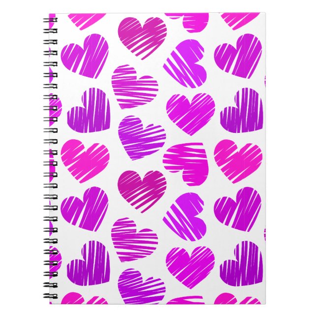 Caderno Espiral Namorados de Corações Roxo e Rosa Modernos (Frente)