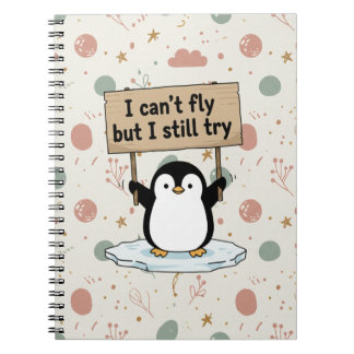 Caderno Espiral “Não posso voar, mas ainda tento” pinguim fofo