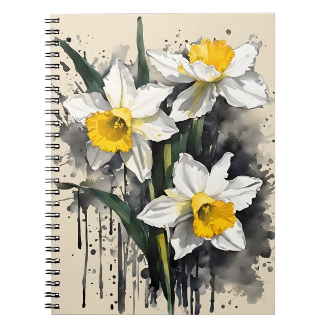 Caderno Espiral Narciso - Flores aquarela (Frente)