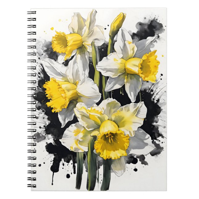 Caderno Espiral Narciso - Flores em aquarela (Frente)