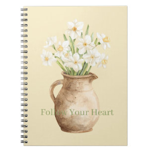 Caderno Espiral Narcisos Florais Amarelos Brancos