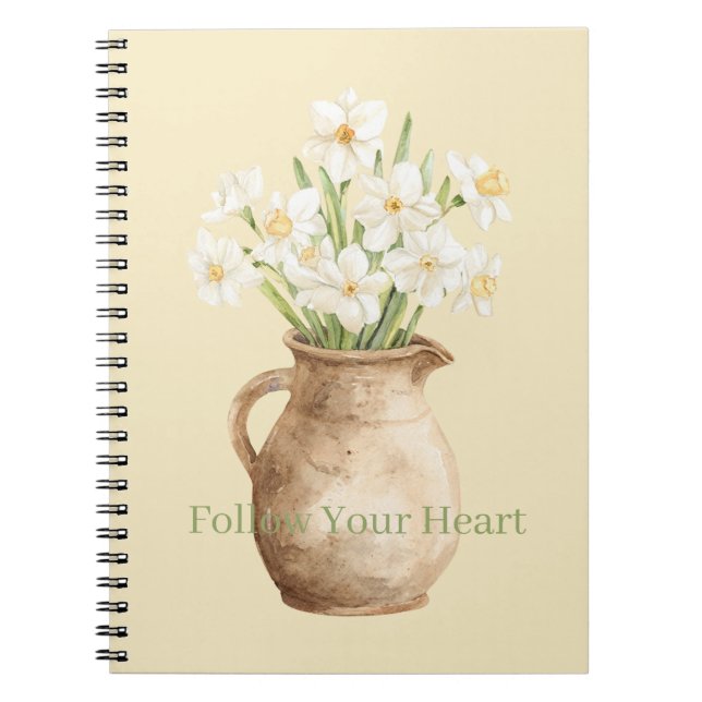 Caderno Espiral Narcisos Florais Amarelos Brancos (Frente)