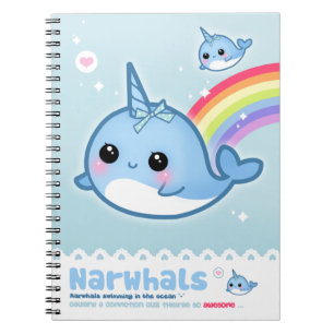 Caderno Espiral Narwhals de Kawaii