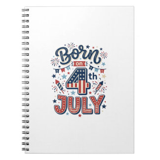 Caderno Espiral Nascido em 4 de Julho Projeto de Camiseta Infantil