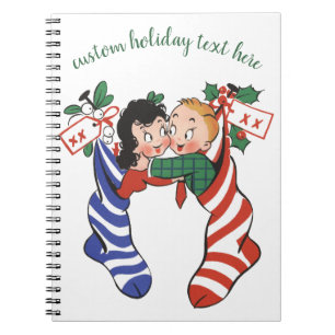 Caderno Espiral Natais vintages com crianças bonitas