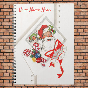 Caderno Espiral Natais vintages, Papai Noel com canas doces