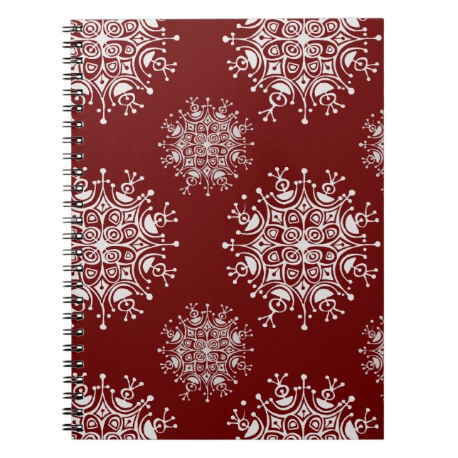 Caderno Espiral Natais vintages Snowflakes Red Blizzard Padrão (Frente)