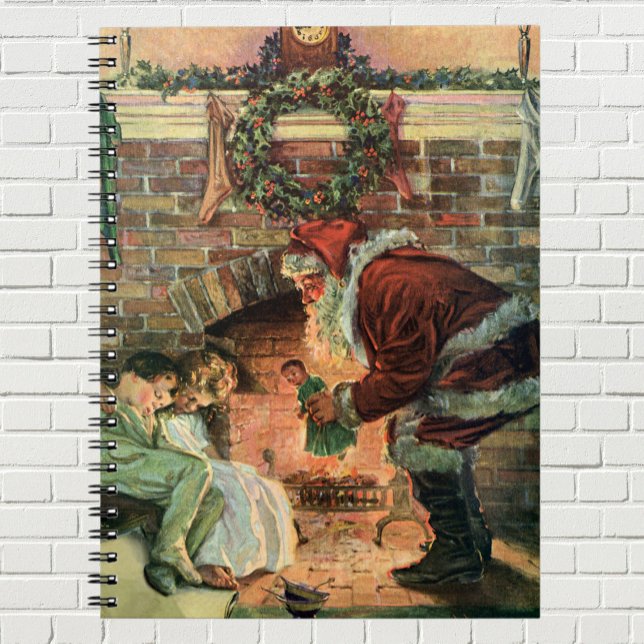 Caderno Espiral Natal Antigo, crianças com Papai Noel Vitoriano (Criador carregado)