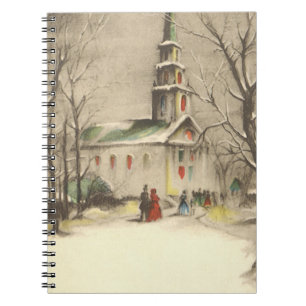 Caderno Espiral Natal Antigo, Igreja na Paisagem Invernal