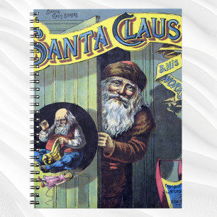 Caderno Espiral Natal Antigo, Papai Noel e Seu Livro de Trabalhos