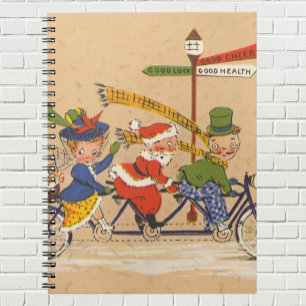 Caderno Espiral Natal Antigo, Papai Noel Vitoriano de Bicicleta