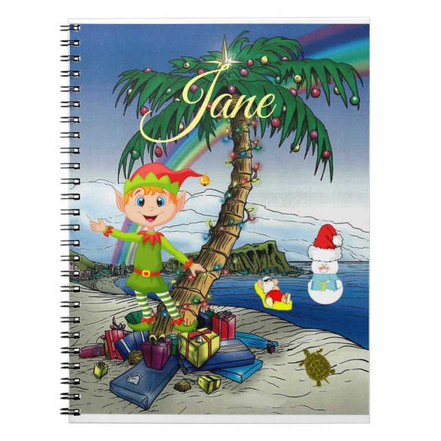 Caderno Espiral Natal Beach Bum Papai Noel (Frente)