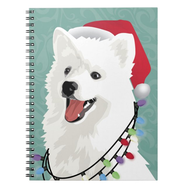 Caderno Espiral Natal de Cachorro Cachorro Cachorro Samoyed Eskimo (Frente)