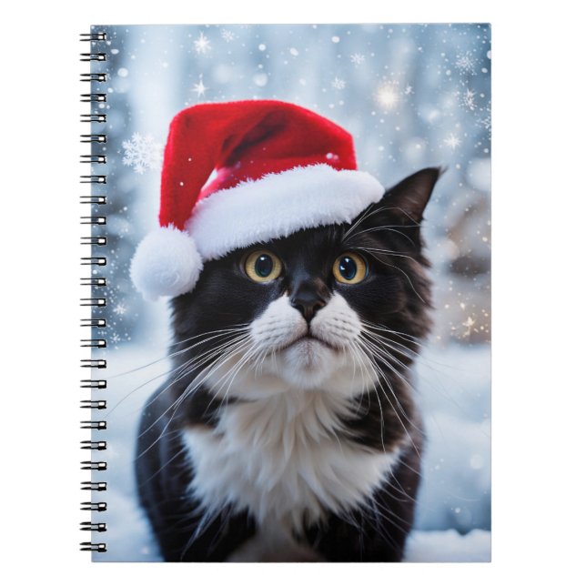 Caderno Espiral Natal de gato preto e branco (Frente)