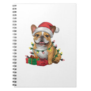 Caderno Espiral Natal do Cachorro Francês Santa Hat - Luz do Natal