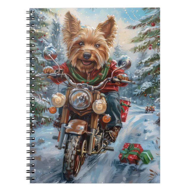 Caderno Espiral Natal do Motociclismo Terrier australiano (Frente)