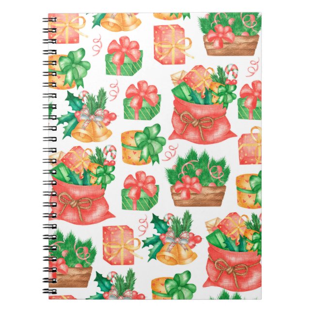 Caderno Espiral Natal e Ano Novo ininterruptos com um fone (Frente)
