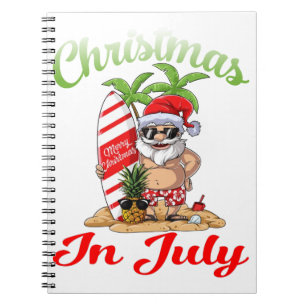 Caderno Espiral Natal em Papais noeis de julho Camisa de Surfe do