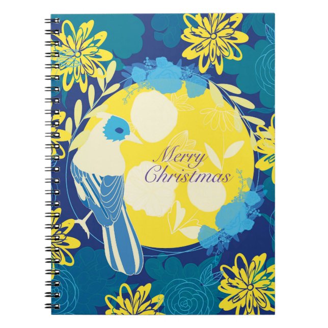 Caderno Espiral natal feliz, natal, pássaro, flores, natureza (Frente)