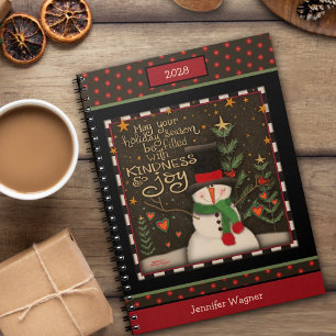 Caderno Espiral Natal Festivo Boneco de Neve Fofo Nome Feriado