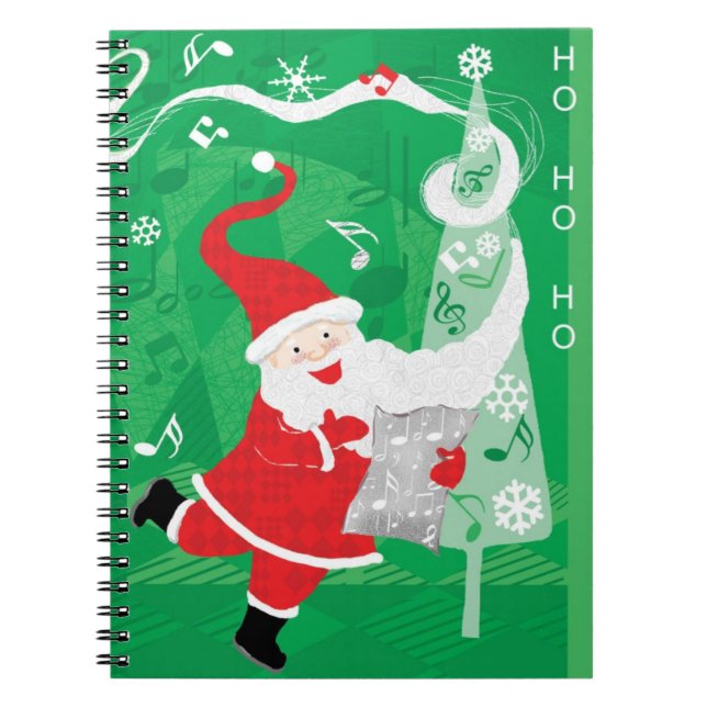 Caderno Espiral Natal fofo, Papai Noel cantando e dançando (Frente)