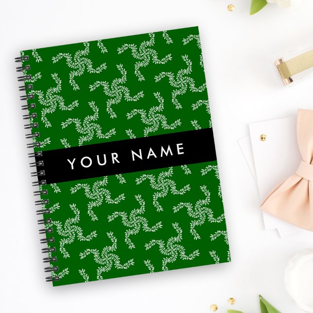Caderno Espiral Natal Garland, Verde, Seu nome, Personalize (Criador carregado)