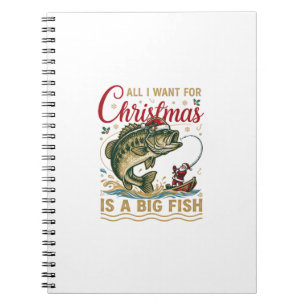 Caderno Espiral Natal Grande Peixe Robalo Papai Noel Barco Pesca