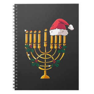 Caderno Espiral Natal Hanukkah Judaico Papai Noel Menorá