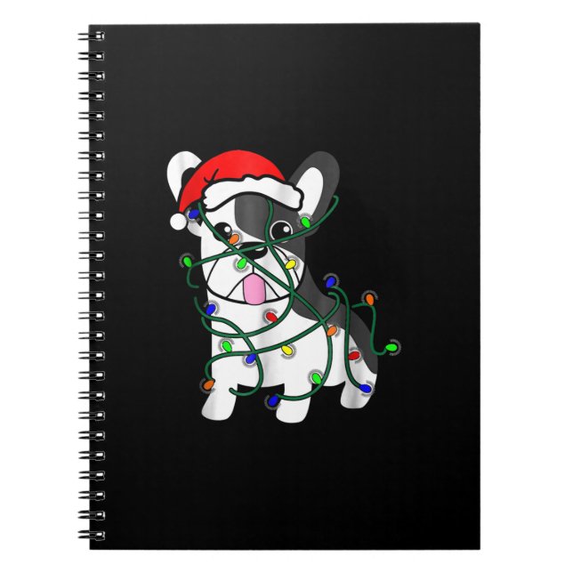 Caderno Espiral natal ilumina decoração engraçada buldogue francês (Frente)
