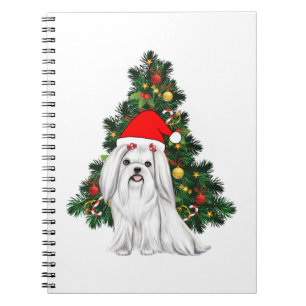 Caderno Espiral Natal Maltês, Xmas Maltês Cachorro com chapéu de P